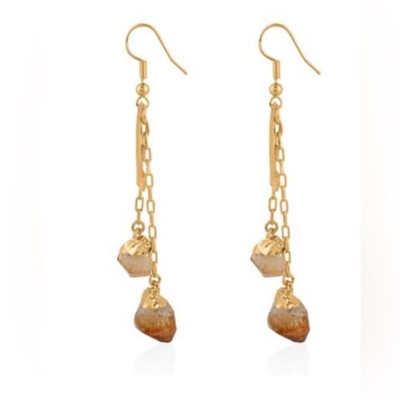 Brazilian Citrine Point Moon Dangle Earrings in Goldtone 27.00 ctw - Picture 3 of 14